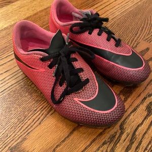 Pink Nike girls cleats size 1.5